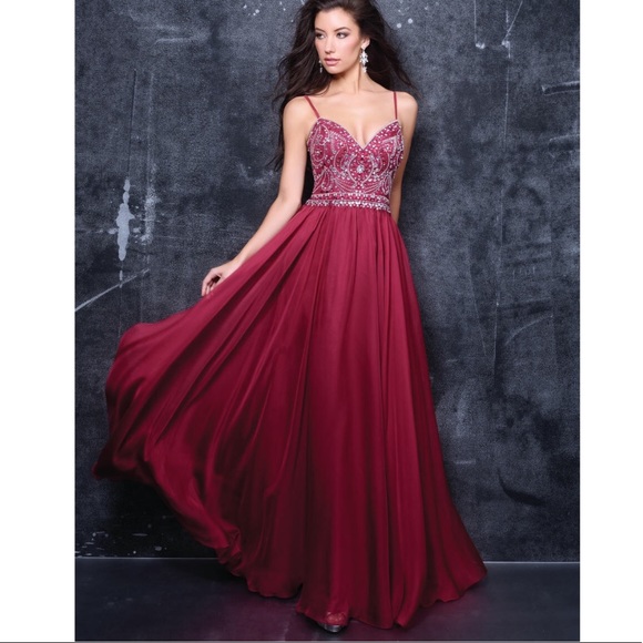 burgundy color gown